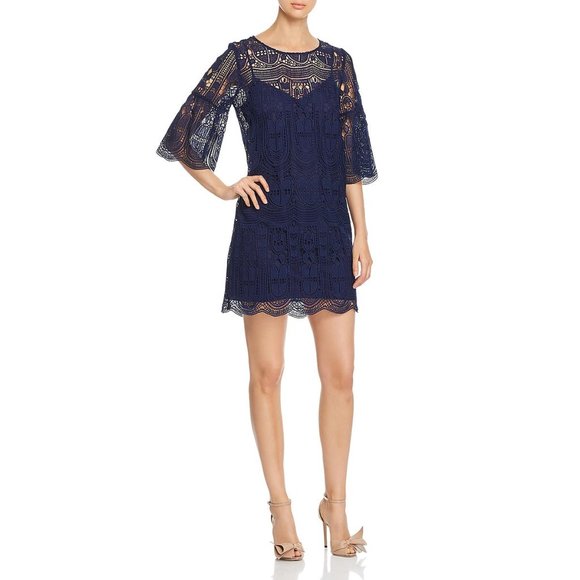 LE GALI NAVY BLUE LACE CLASSY SASSY PARTY DRESS M - Picture 2 of 4